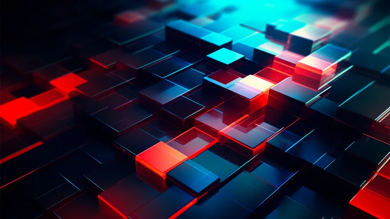 Stacked translucent cubes catching cold light against a dark ground.